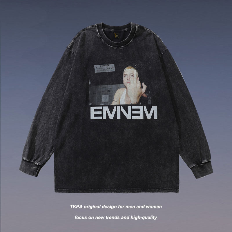 Men Long Sleeve Shirt Printed round Neck Long Sleeve Sweater for Men and Women Couple Autumn and Winter
