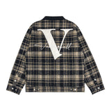 Men's Long Sleeved T Shirt Plaid Shirt Men's Spring and Autumn Leather Embroidered V-Shaped Female Long Sleeve Shirt Coat Ins