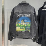 Graffiti Bomber Jacket Graffiti Cola Embroidery Denim