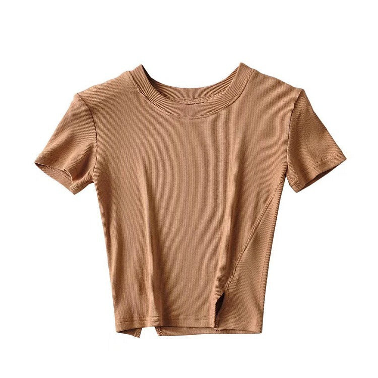 Women T-Shirt Summer round Neck Tight Short Top T-shirt for Women