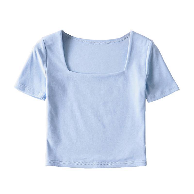 Women T-Shirt Slim-Fit Short-Sleeved T-shirt Summer High Waist Crop Top