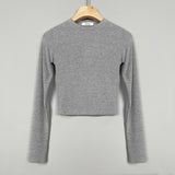 Women Long Sleeve Shirt O-neck Short Autumn and Winter Long Sleeve Bottoming Shirt