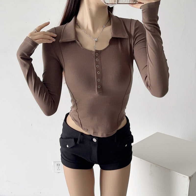 Women T-Shirt Bottoming Shirt Autumn Women's Polo Collar T-shirt Top