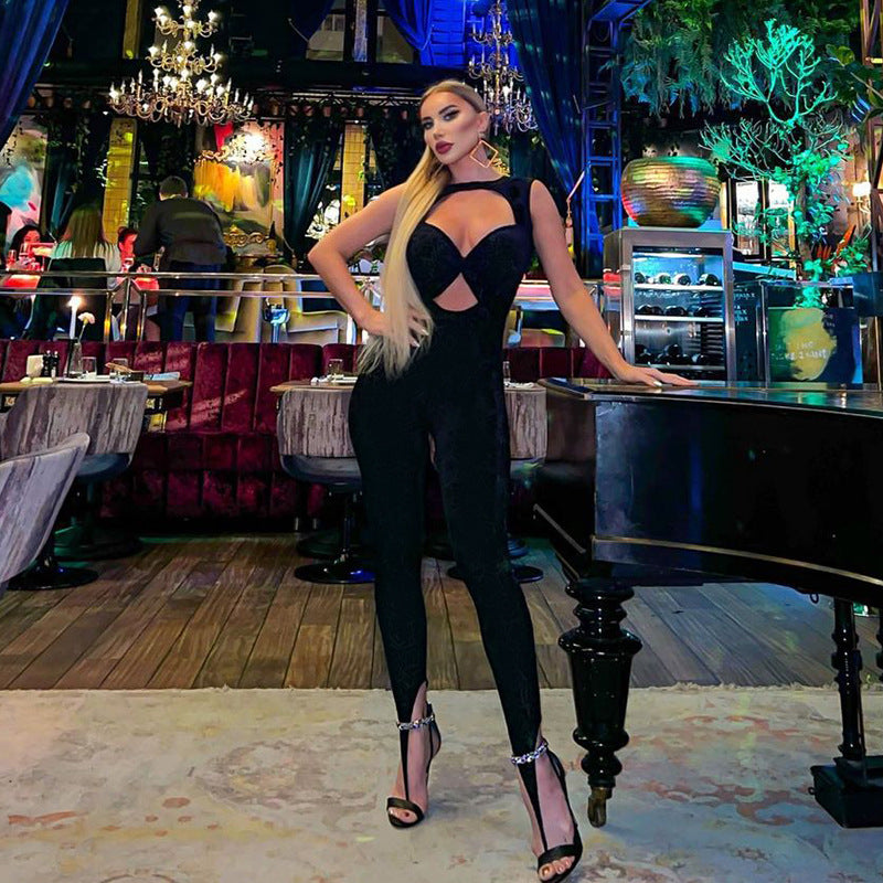 Women Jumpsuit Tight Leopard Ripped Jumpsuit Trousers