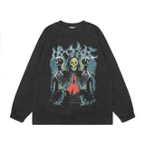 Men Long Sleeve Shirt Vintage Printed Wash Long Sleeve Bottoming T-shirt Men and Women All-Matching Top