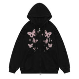 Men Hoodie Bow Bandage Hooded Coat Butterfly Print Cardigan Sweater Spring and Autumn