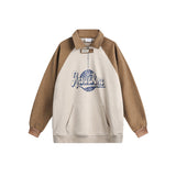 Unisex Hoodie Vintage Printed Corduroy Patchwork Sweater Baggy Coat