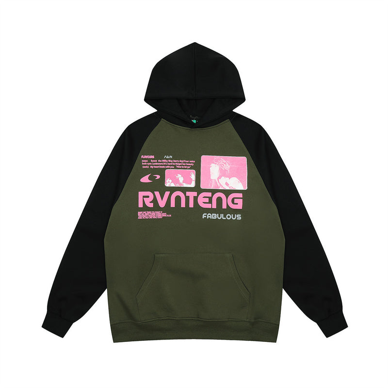 Men Hoodie Letter Hooded Sweater Men Vibe Loose Casual Multicolor Raglan Sleeve Pullover