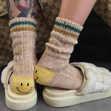 Kapital Sock Pingtian Hehong Wool Thick Needle Smiley Heel Thick Japanese Style Workwear Mixed Color Stripe Socks