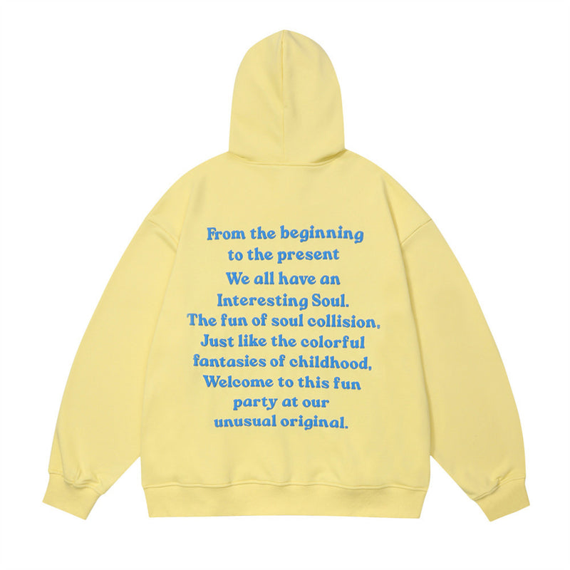 Men Hoodie Letter Print Sweatshirt Autumn and Winter Loose Leisure Long-Sleeve Hooded Pullover