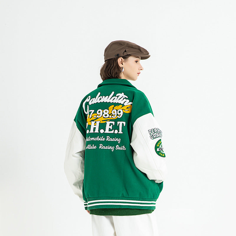 Varsity Jacket Vintage Towel Embroidery Baseball Uniform Loose