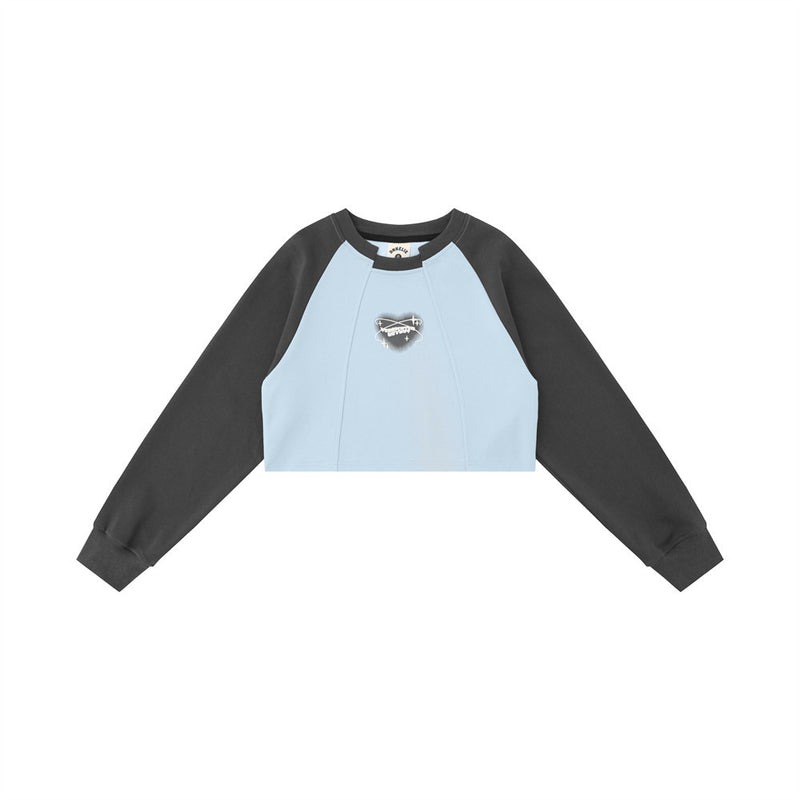 Women Hoodie Patchwork round Neck Short Heart Printing Autumn Long Sleeve