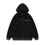 Men Hoodie Star Loose Wash Men's Autumn and Winter Zipper Cardigan Outerwear