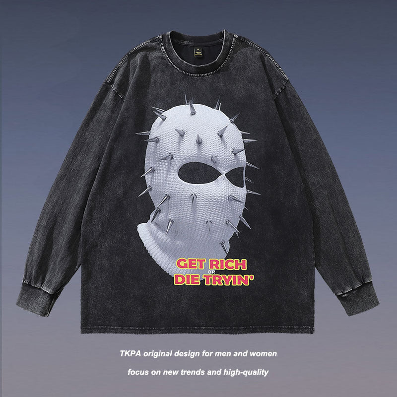 Men Long Sleeve Shirt West Coast Bandit Dark Cartoon Distressed Long Sleeve T-shirt Men and Women Ins