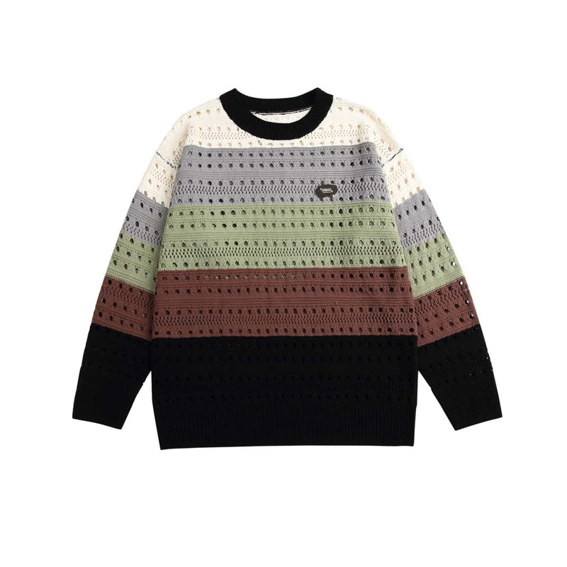 Unisex Sweatshirt Autumn Colorful Striped Hollow Top