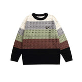 Unisex Sweatshirt Autumn Colorful Striped Hollow Top