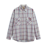 Men Long Sleeved T Shirt Plaid Long Sleeve Shirt Men's Casual Loose Spring and Autumn Embroidered Shirt Coat