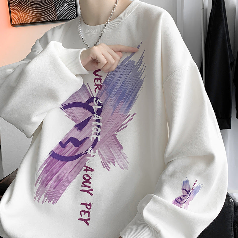 Men Hoodie round Neck Sweater Men's Spring and Autumn Leisure Coat Loose Korean Style