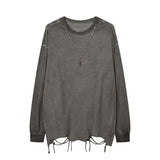 Men Long Sleeve Shirt Solid Color Distressed Bottoming Long Sleeve T-shirt Men's Loose All-Matching