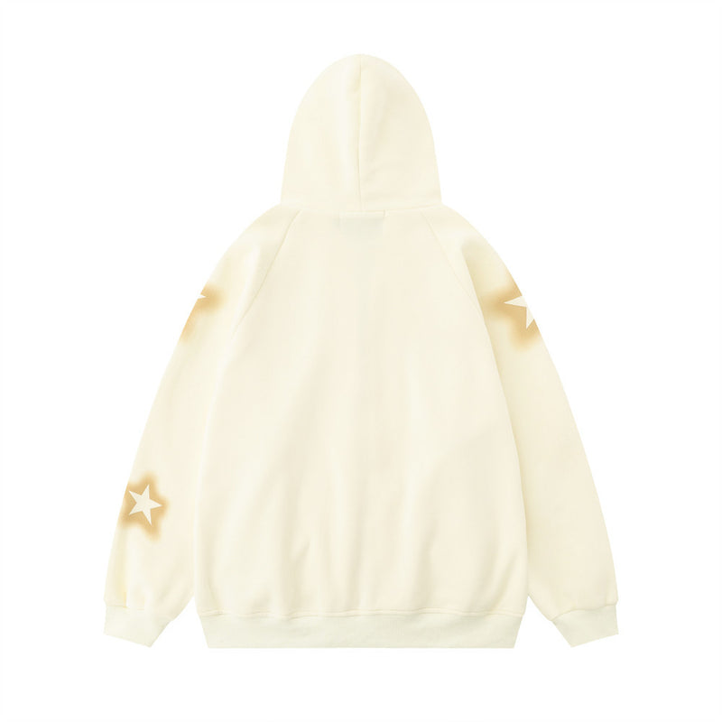 Men Hoodie Pentagram Printed Hooded Jacket Two-Way Zipper Cardigan Sweater