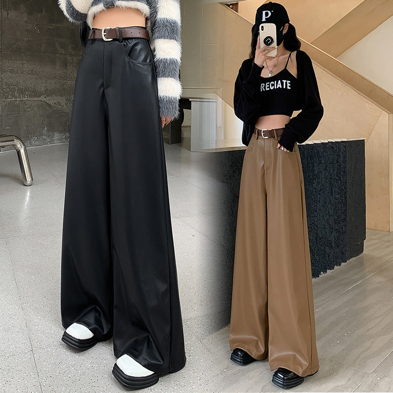 Palazzo Pants Loose Wide Leg Pants Fall/Winter Leather Pants Casual Long Pants