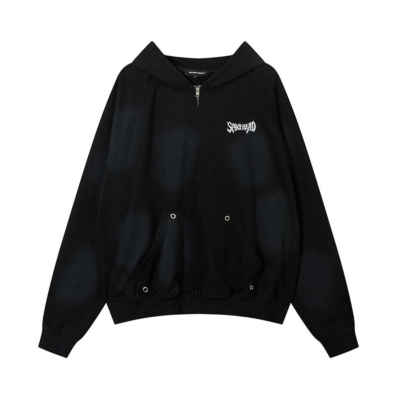 Unisex Vintage Hoodie Washed Zip Cardigan Hooded