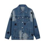 Men Denim Jacket XINGX Embroidered Spray Denim Jacket Men and Women Couple Jacket Spring and Autumn