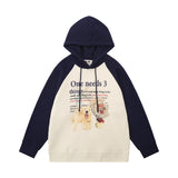 Men Hoodie Animal Print Dog Hooded Sweater Color-Block Raglan Sleeves