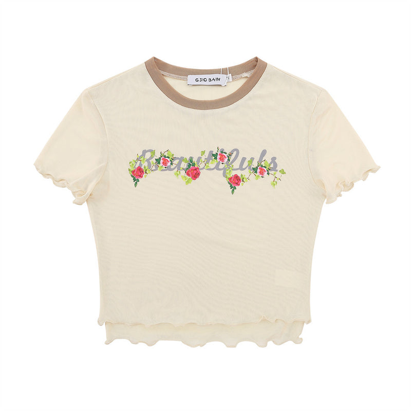 Women T-shirt Short-Sleeved T-shirt Summer Girls' Printed round Neck
