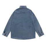 Men Long Sleeved T Shirt Embroidered Jerry and Tom Shirt Coat Men's Trendy Loose Washed-out Denim Long Sleeve