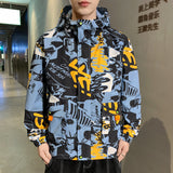 Graffiti Bomber Jacket Men's Spring and Autumn Hooded Jacket