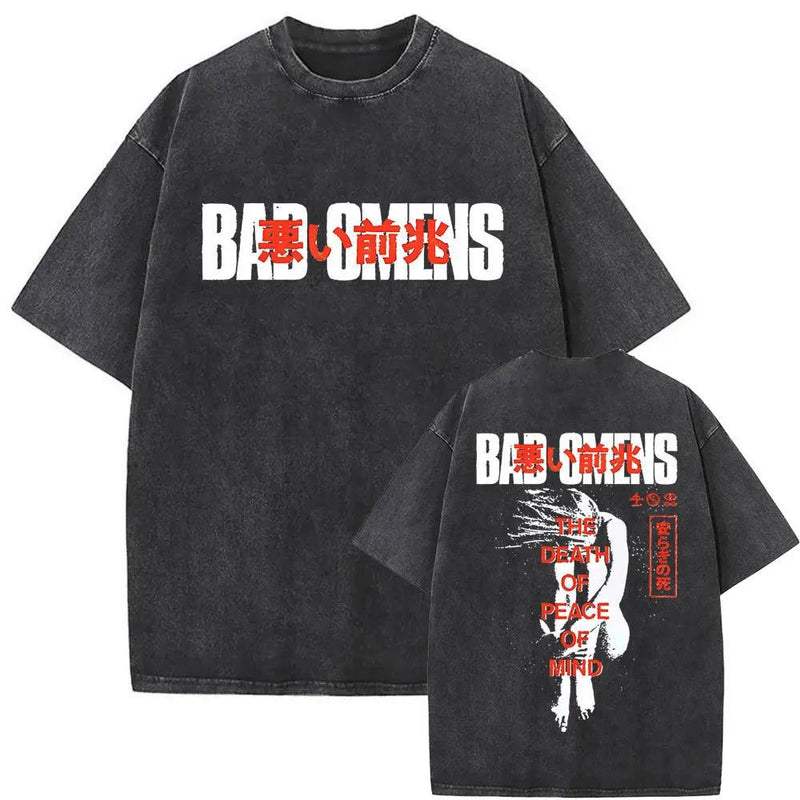 Washed Vintage Bad Omens Print T-shirt Funny Moth