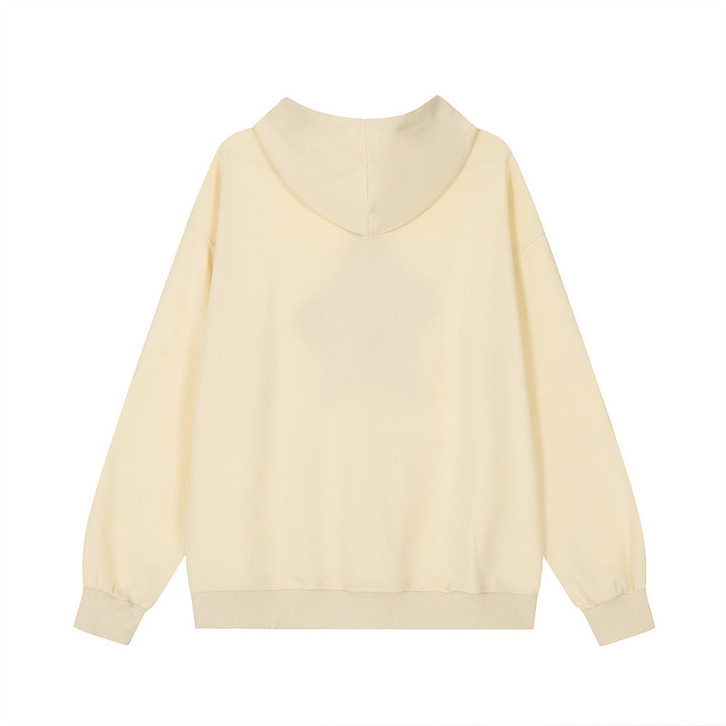Men Hoodie Flocking Embroidery Five-Pointed Star Hooded Loose Sweater