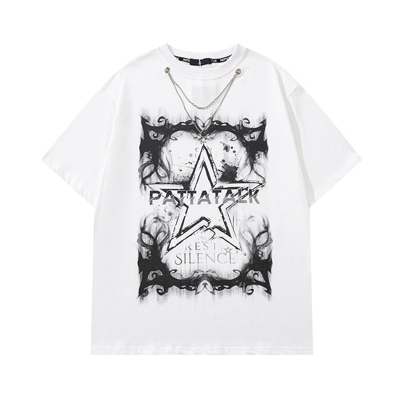 Men's T Shirt Five-Pointed Star Printed Short-Sleeved T-shirt Men's and Women's Hiphop