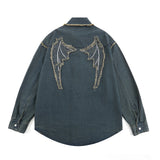 Men Long Sleeve T Shirt Paste Cloth Embroidery Denim Shirt Jacket Men's Spring and Autumn Long Sleeve Shirt