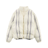 Men Cotton Mixed Jacket Coat Stitching Contrast Color Striped Bread Coat Men's Winter Cotton Dress Loose Zip Coat