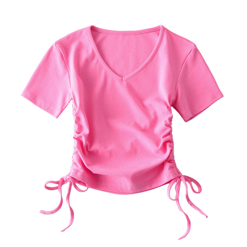 Women's T-Shirt Summer V-neck Short-Sleeved T-shirt Women's Pure Short Top