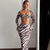 Jungle Print Maxi Dress Sexy Tube Top Long-Sleeve Suit