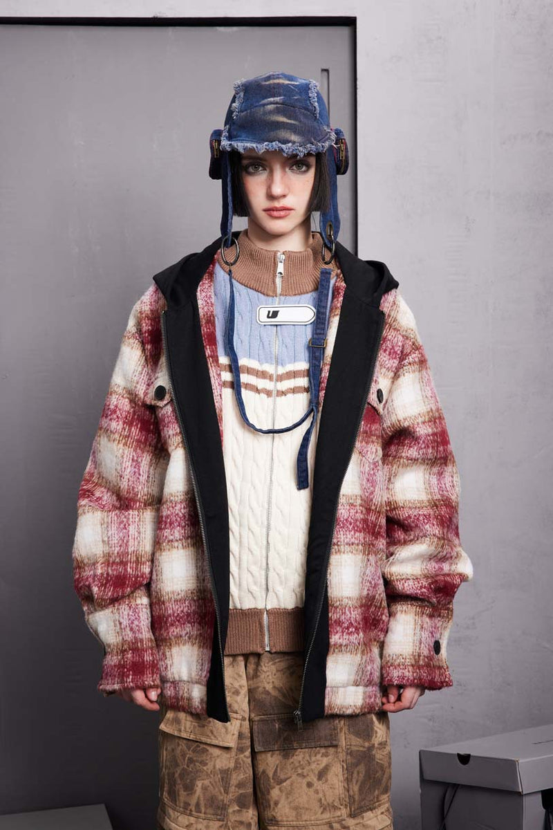 Unisex Jacket Fall Color-Blocking Cardigan Hooded Coat