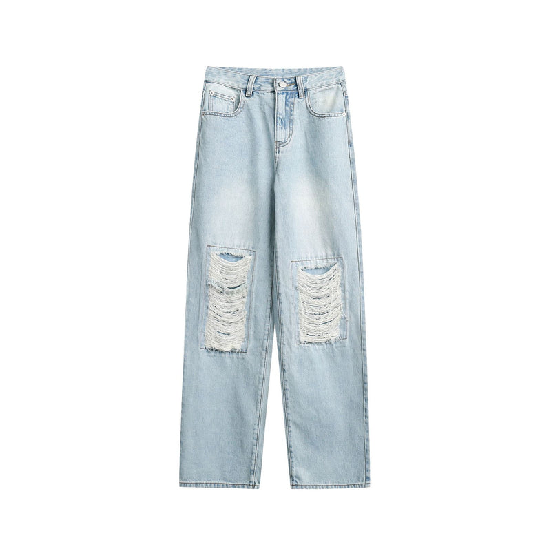 Unisex Pants Autumn Washed and Frayed Jeans