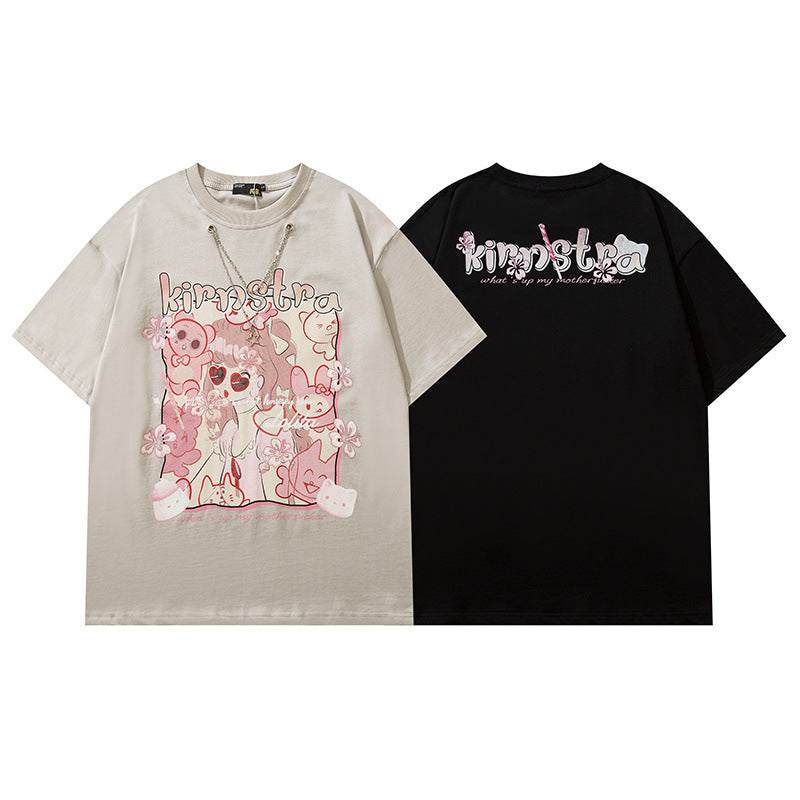 Men T Shirt Anime Print Casual All-Match Short-Sleeved T-shirt Men and Women