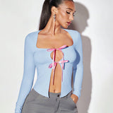Woman Dresses Women's Spring round Neck Long Sleeve Cardigan T-shirt Top