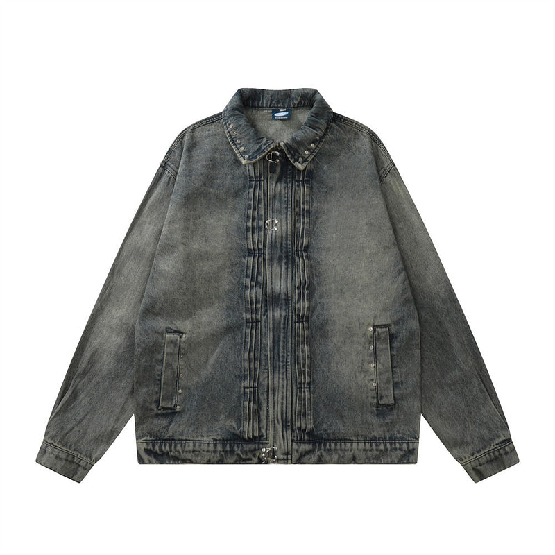 Men Denim Jacket Washed Distressed Faded Denim Jacket Men's Loose Denim Jacket