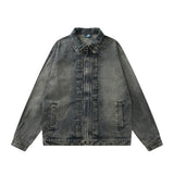 Men Denim Jacket Washed Distressed Faded Denim Jacket Men's Loose Denim Jacket