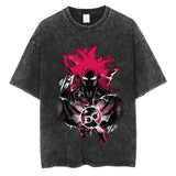 Vintage Black Washed Cotton Tees Shirts Anime Graphic