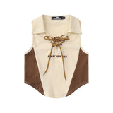 Women Vest Polo Collar Lace Color Block Vest Women's Summer Sleeveless Top