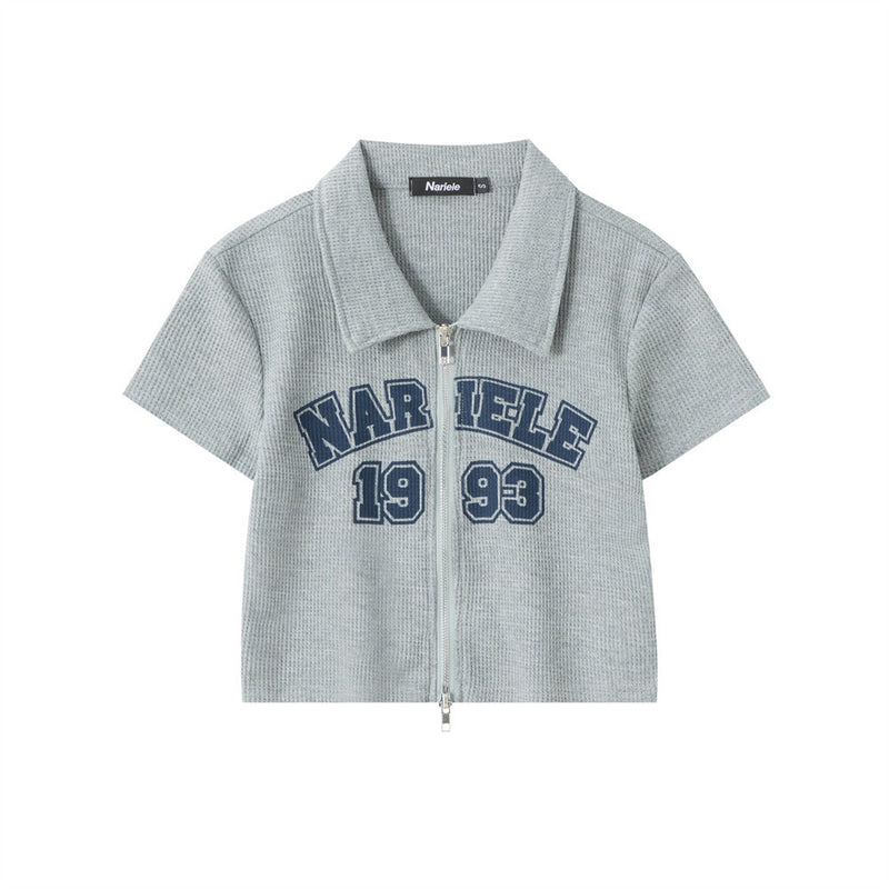 Women T-shirt Waffle Letter Print Short-Sleeve T-shirt Girls Short Summer