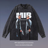 Men Long Sleeve Shirt Washed Long Sleeve T-shirt Men and Women Distressed All-Matching