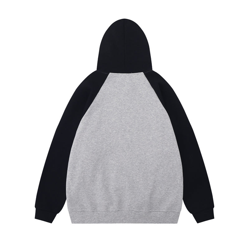 Men Hoodie Loose Retro Pullover Contrast Color Stitching Sleeves Sports Hoodie