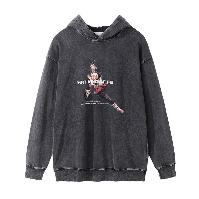 Men Hoodie Washed Distressed Hooded Sweaters Menswear Casual Loose Long Sleeve